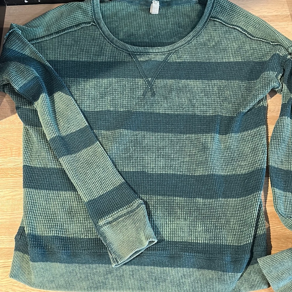 Free People Green Striped Sweatshirt